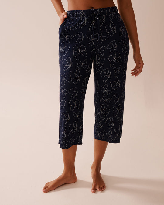 Butterfly Print Soft Jersey Pajama Capris