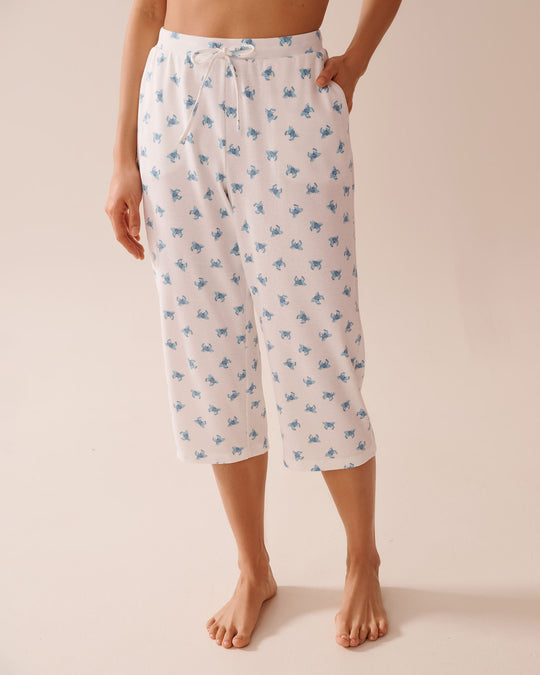 Crab Print Ribbed Pajama Capris