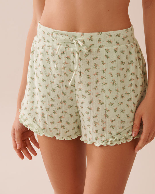 Ditsy Floral Print Lettuce Edge Pointelle Pajama Shorts