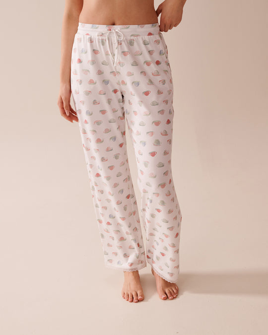 Snail Print Lace Trim Super Soft Pajama Pants