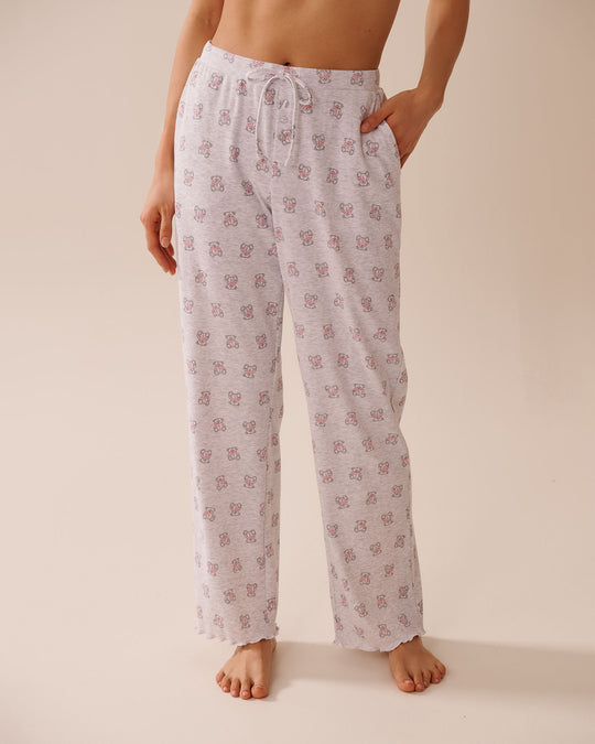 Teddy Bear Print Ribbed Pajama Pants