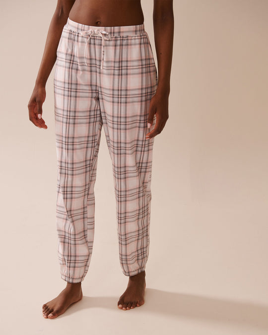 Pink Plaid Cotton Jogger Pyjama Pants