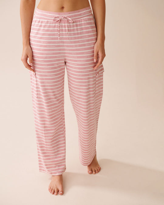 Coffee-themed Stripe Cargo Pajama Pants