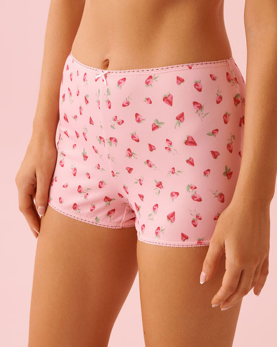 Strawberry Print Super Soft Biker Style Pajama Shorts