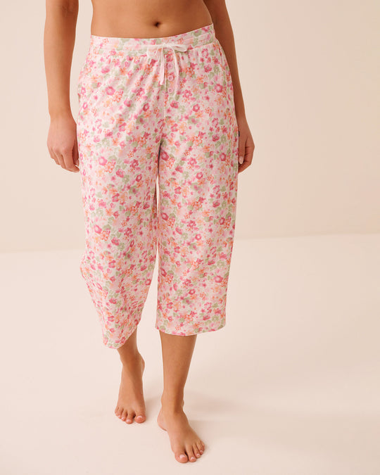 Watercolour Floral Print Super Soft Pajama Capris