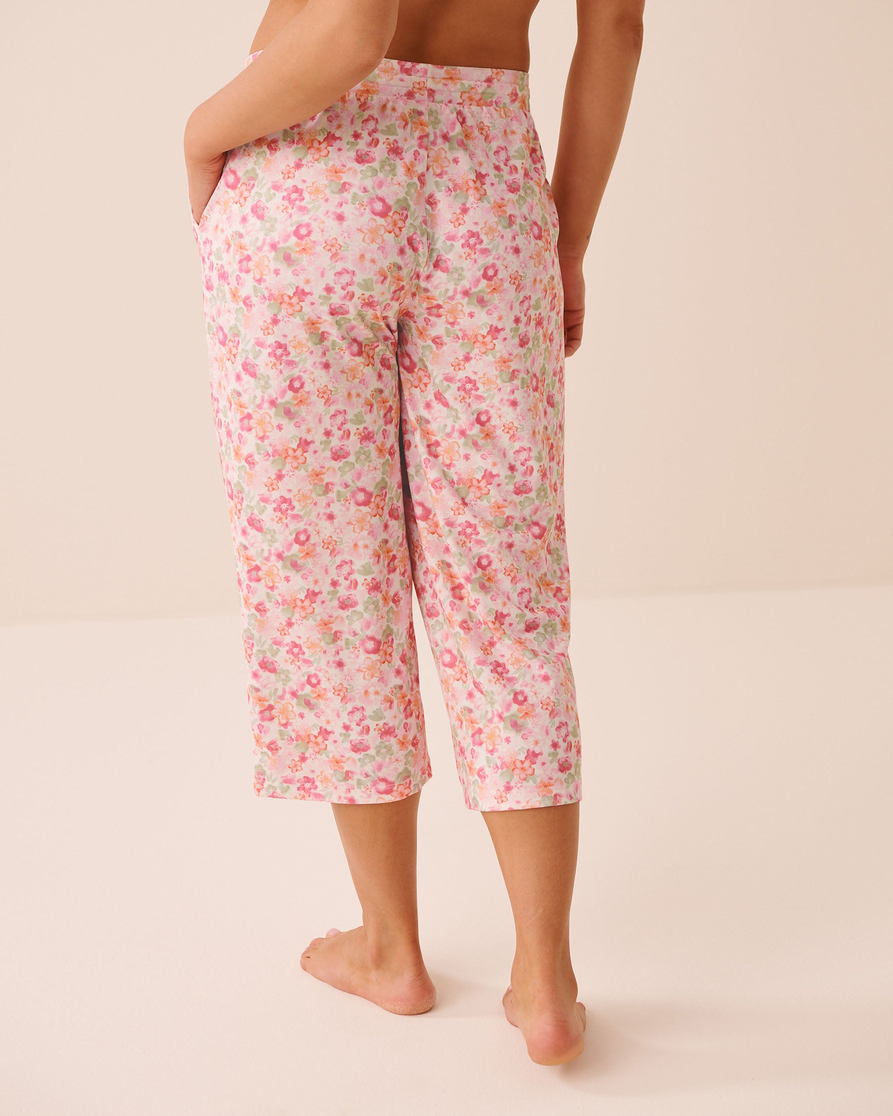 Watercolour Floral Print Super Soft Pajama Capris la Vie en Rose