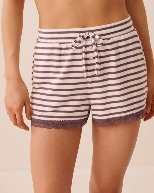 Striped Lace-Trim Soft Knit Pajama Shorts