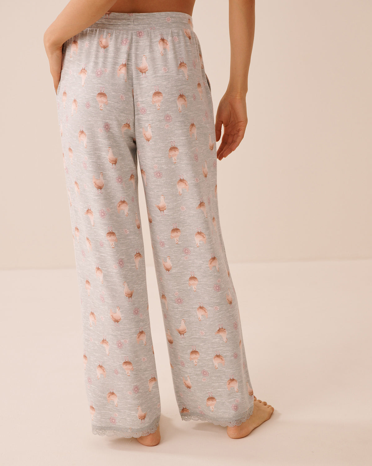 Chicken Print Lace-Trim Soft Knit Pajama Pants AW26