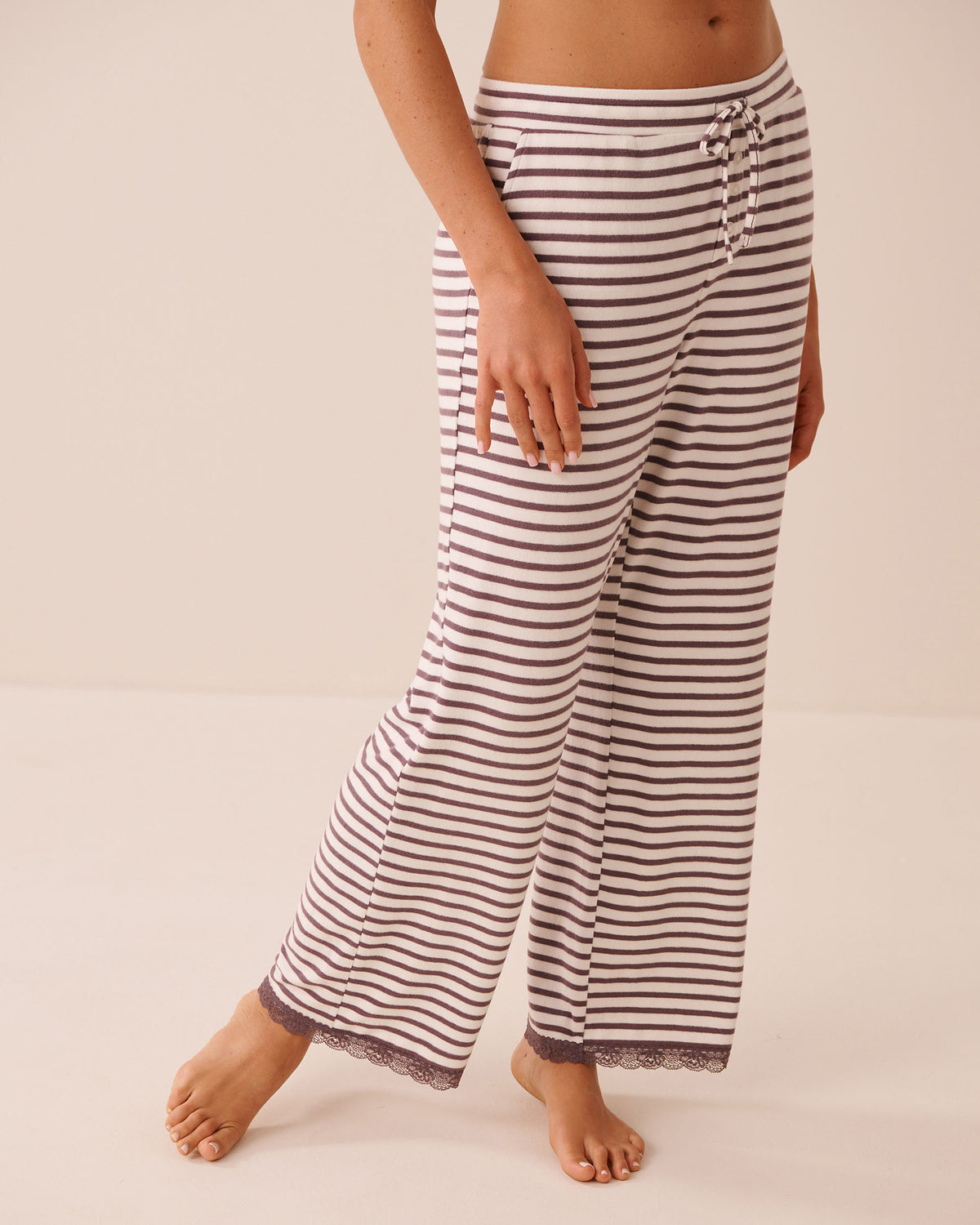 Striped Lace-Trim Soft Knit Pajama Pants | La Vie en Rose KSA