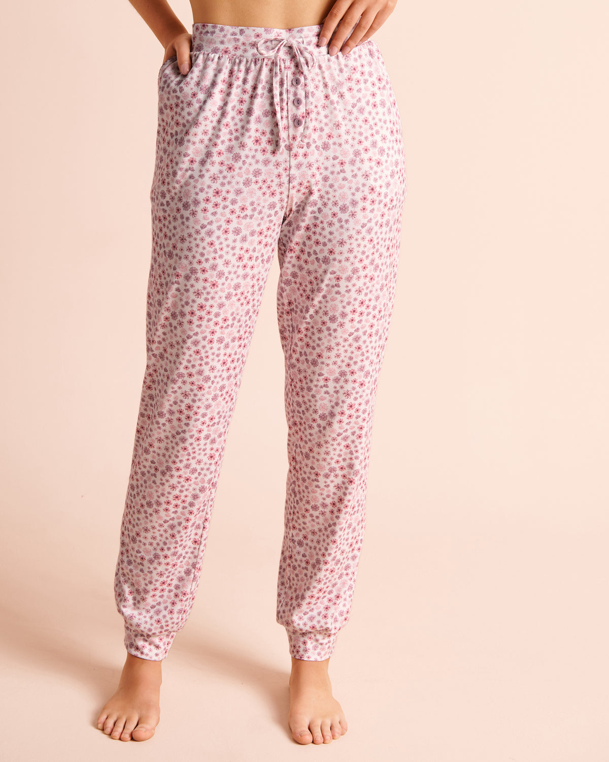 Purple Flowers Print Jogger Pajama Pants | La Vie en Rose KSA