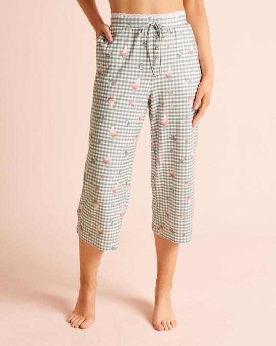 Chicken Gingham Print Super Soft Pajama Capris