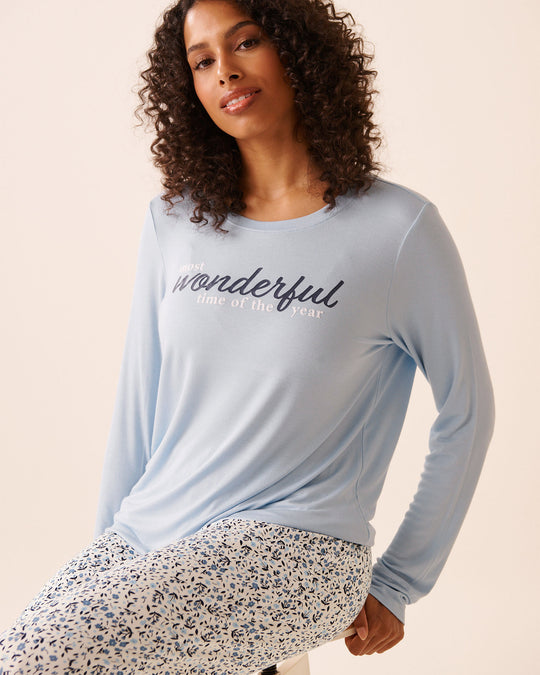 Blue Floral Print Long Sleeve PJ Set