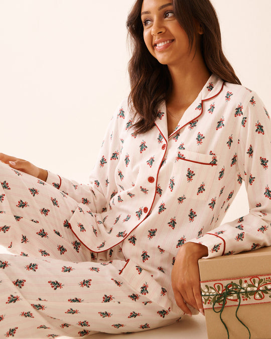 Floral Bouquet Print Flannel PJ Set