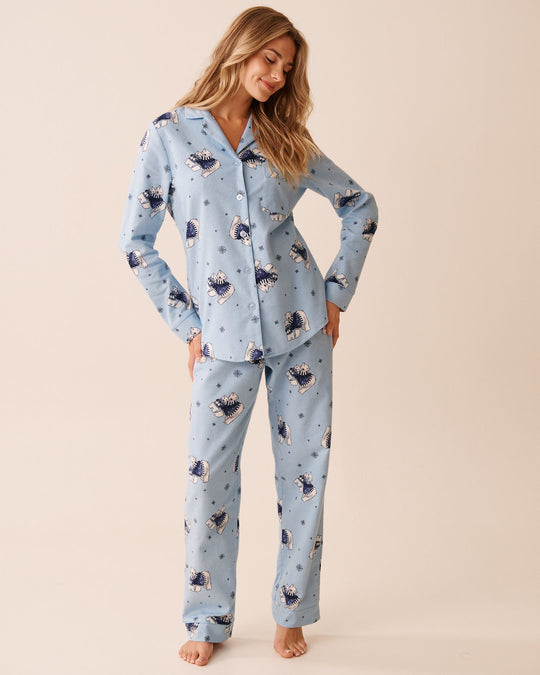 Polar Bear Print Flannel PJ Set