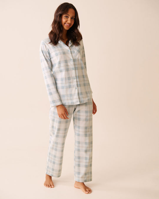 Blue Plaid Micropolar PJ Set