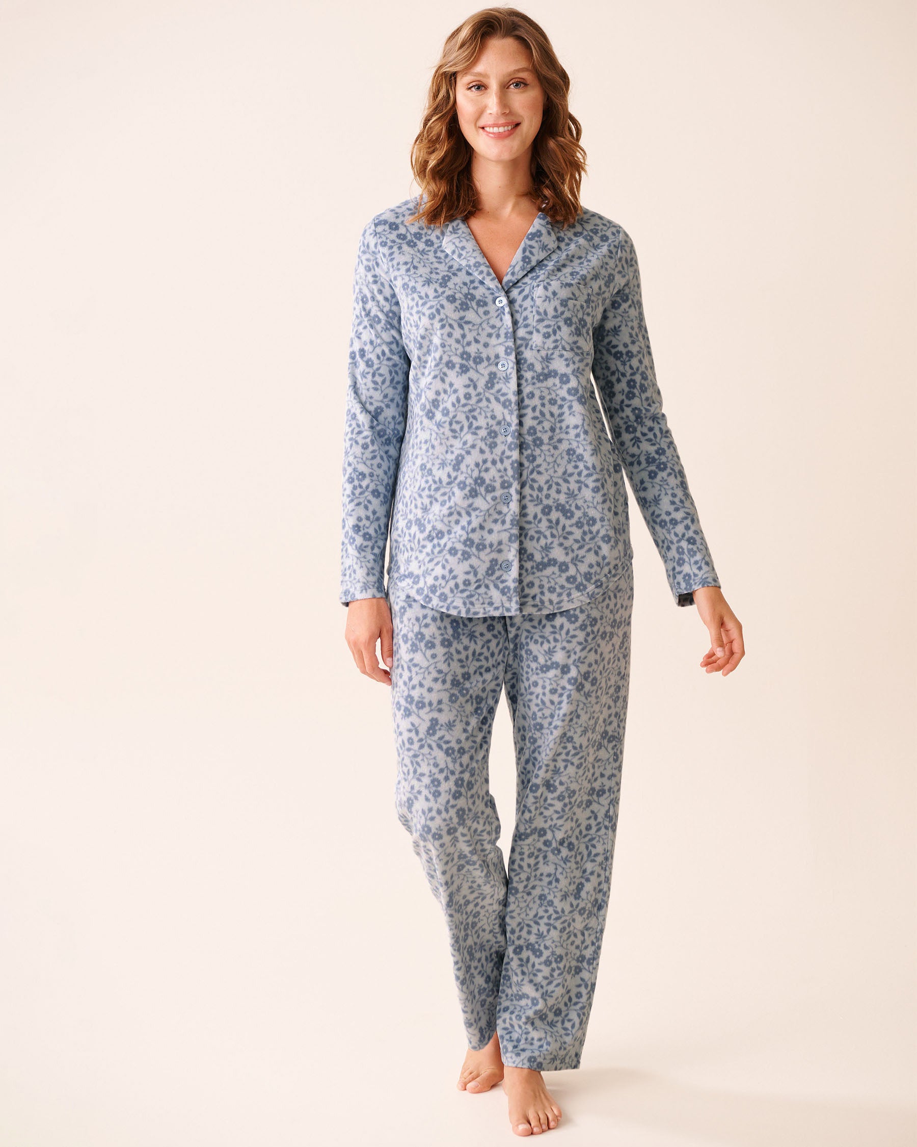 Blue Floral Print Micropolar PJ Set | La vie en Rose KSA