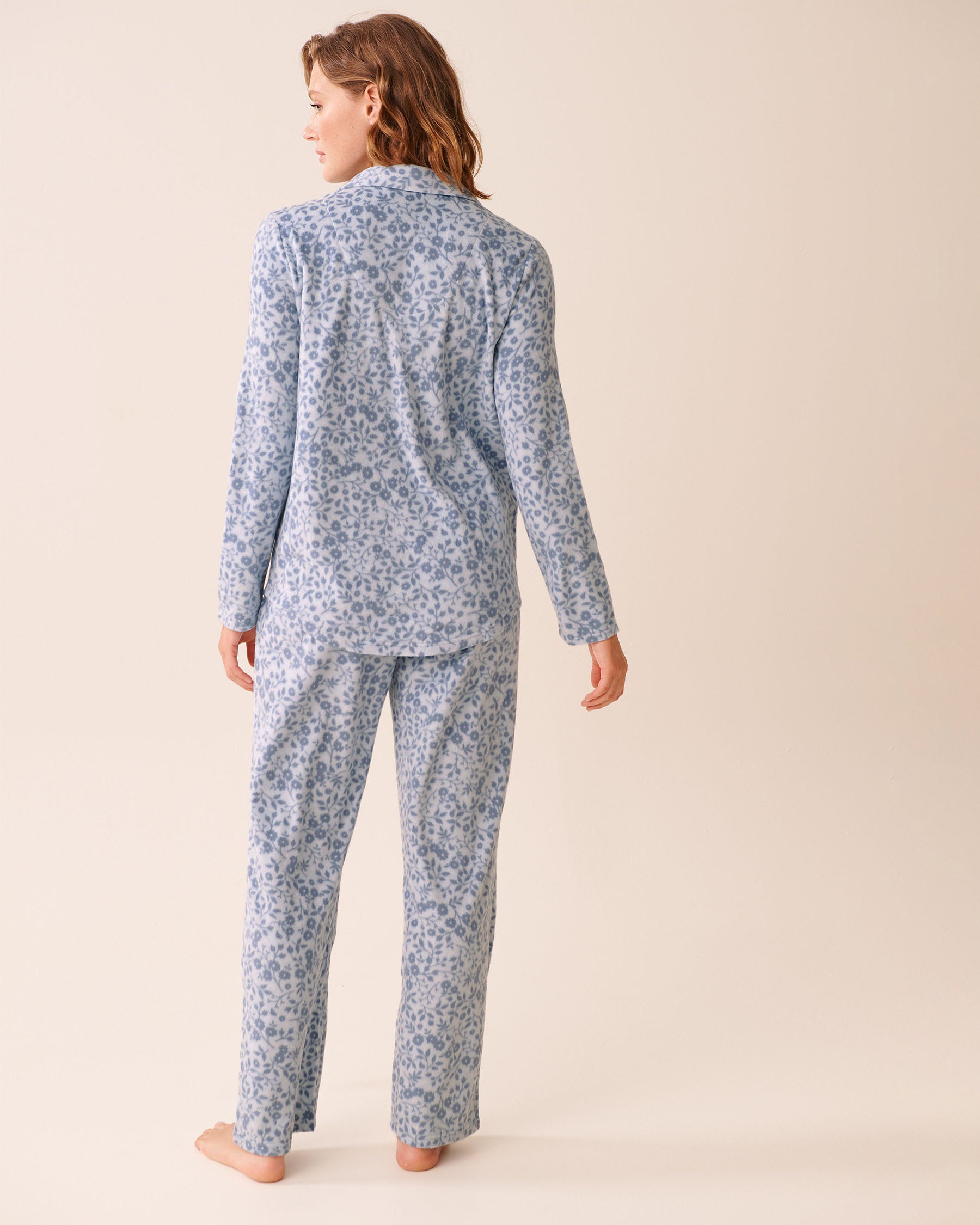 Blue Floral Print Micropolar PJ Set La Vie en Rose