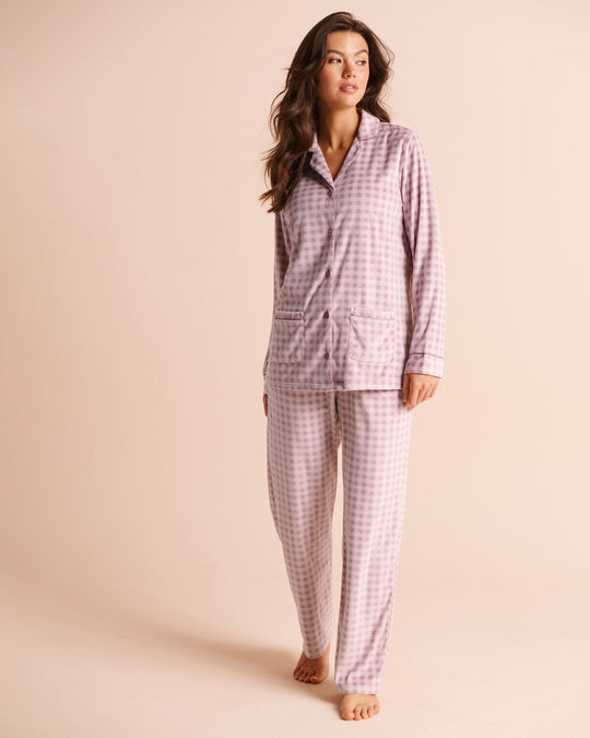 Violet Gingham Plush Velour Pajama Set