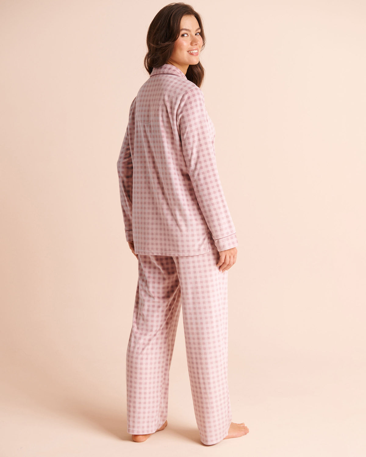 Violet Gingham Plush Velour Pajama Set AW26