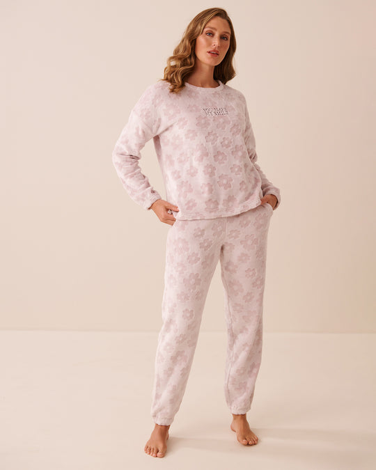 Floral Print Soft Plush Pajama Set