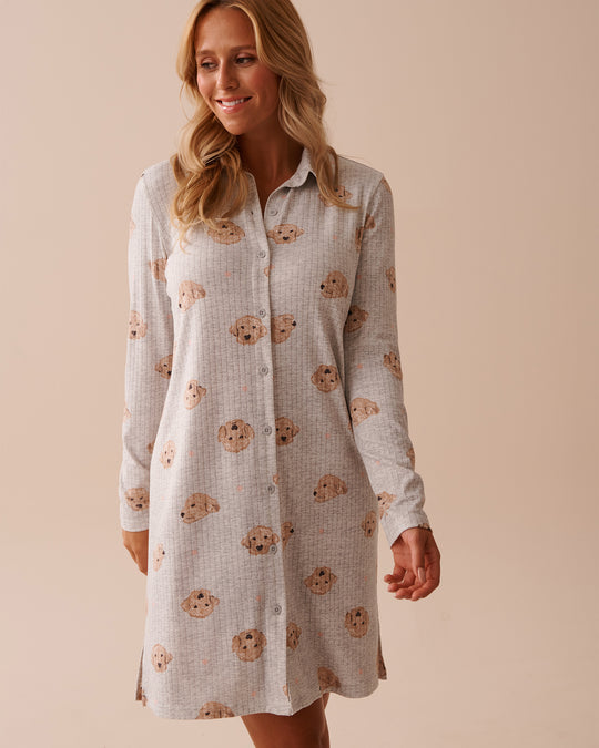 Dog Print Ribbed Jersey Sleepshirt