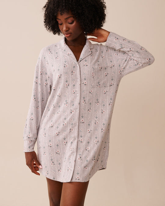 Floral Print Recycled Fibers Button-down Sleepshirt
