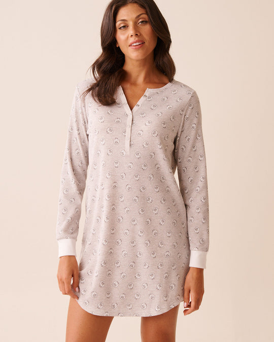 Sheep Print Waffle Knit Long Sleeve Sleepshirt