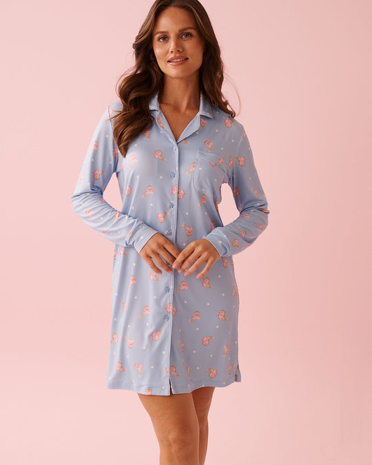 Bunny Print Super Soft Button-down Sleepshirt