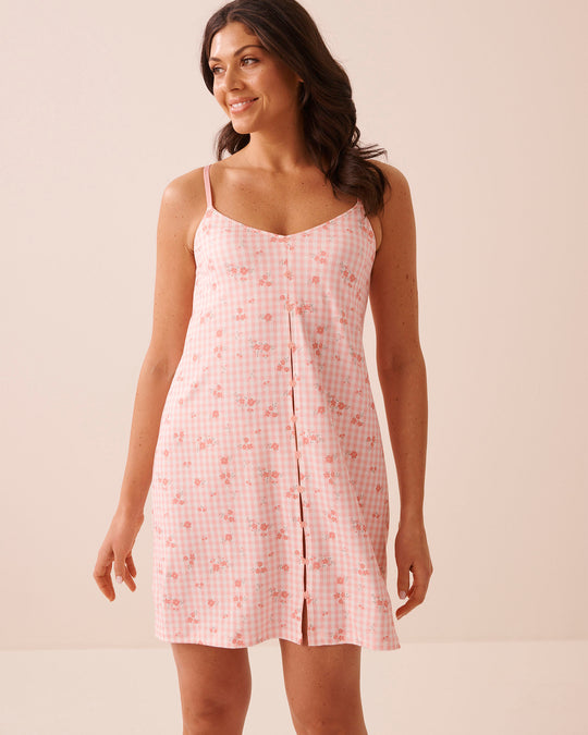 قميص نوم فائق النعومة بنقشة زهور مربعة مع حمالة صدر داخلية