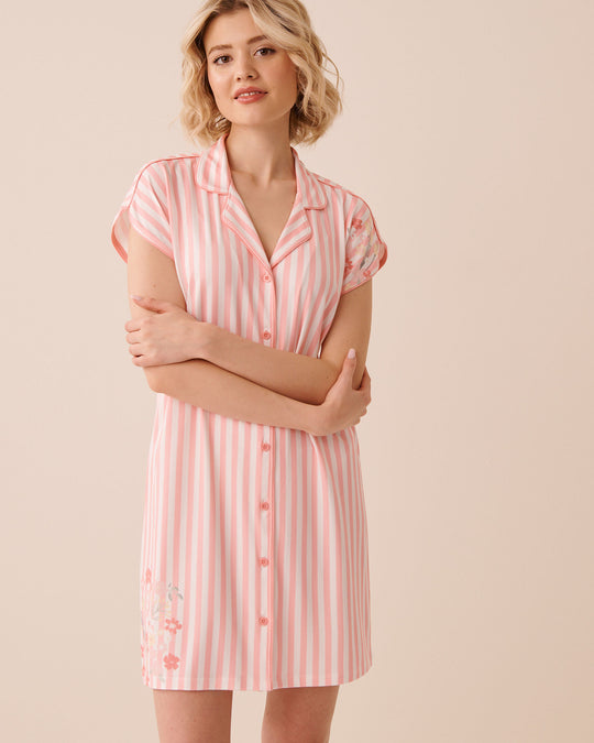 Floral Stripe Print Super Soft Button-down Sleepshirt