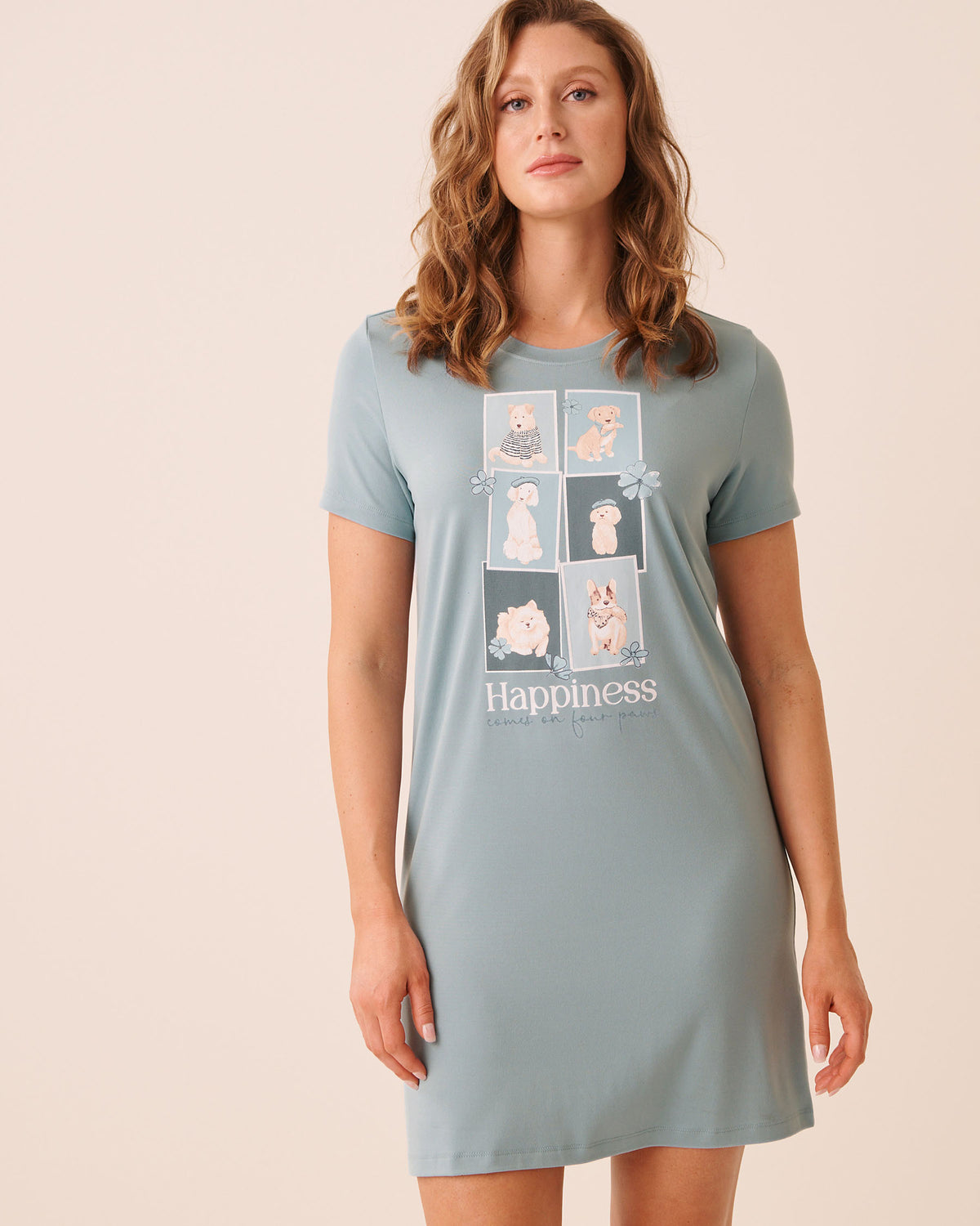 Parisian Dogs Print Super Soft Short Sleeve Sleepshirt | La Vie en Rose KSA
