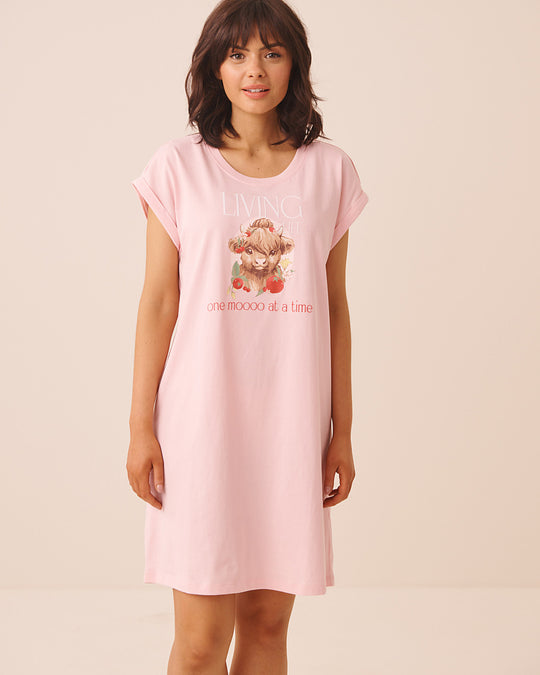 Highland Cow Print Cotton Short Sleeve Sleepshirt