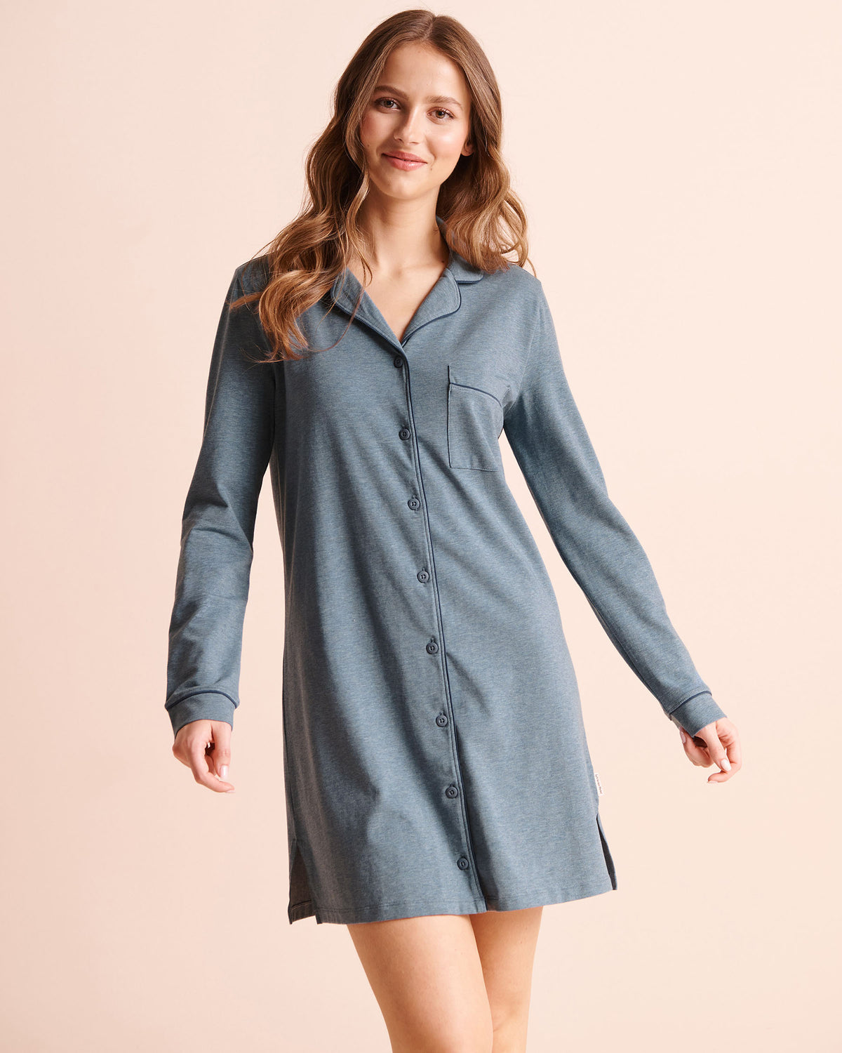 Cotton Long Sleeve Button-down Sleepshirt | La Vie en Rose KSA