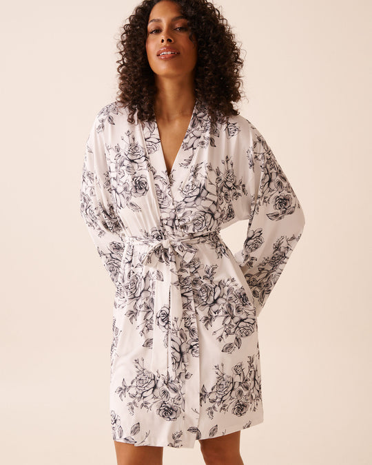 Black Rose Print Super Soft Kimono