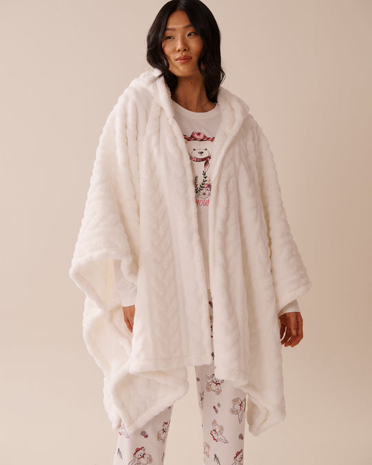 Cable Effect Soft Plush Hooded Cape