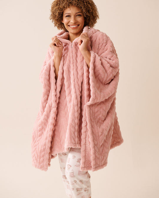 Cable Effect Soft Plush Hooded Cape