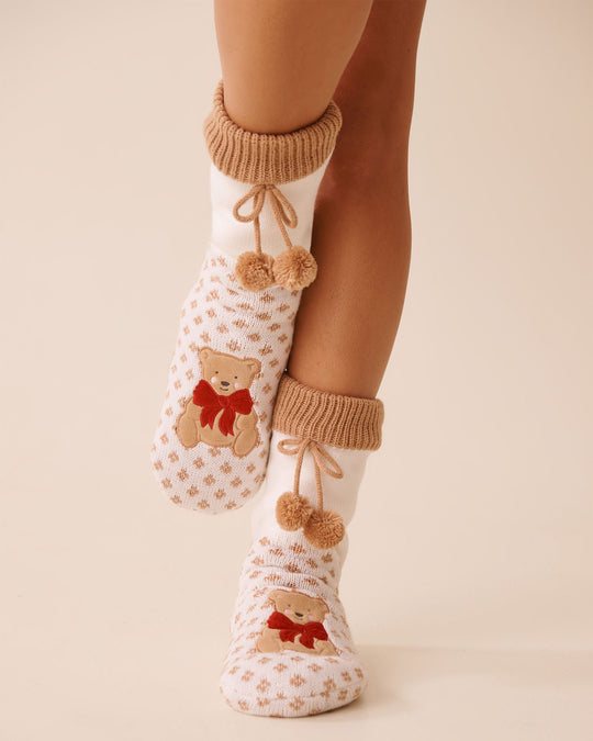 Long Knit and Sherpa Teddy Bear Socks