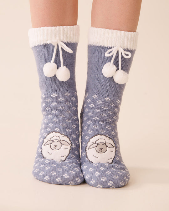Long Knit and Sherpa Sheep Socks
