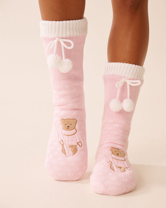 Long Knit and Sherpa Teddy Bear Socks