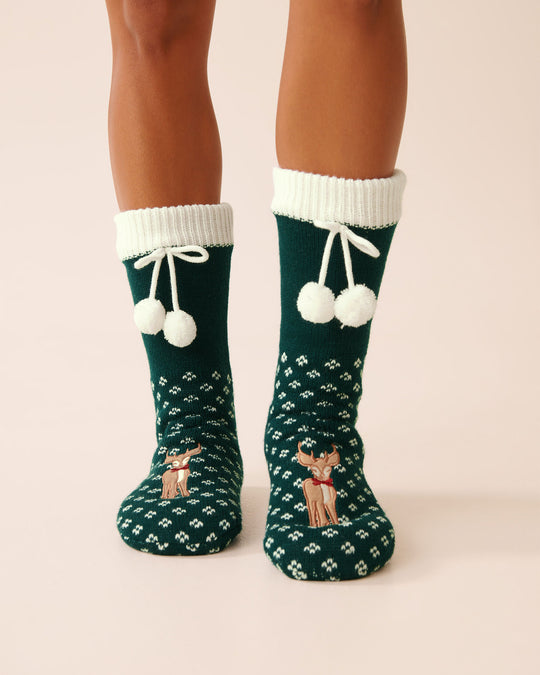Long Knit and Sherpa Deer Socks