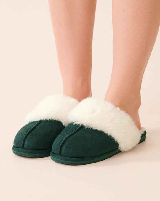 Faux Suede and Faux Fur Slippers