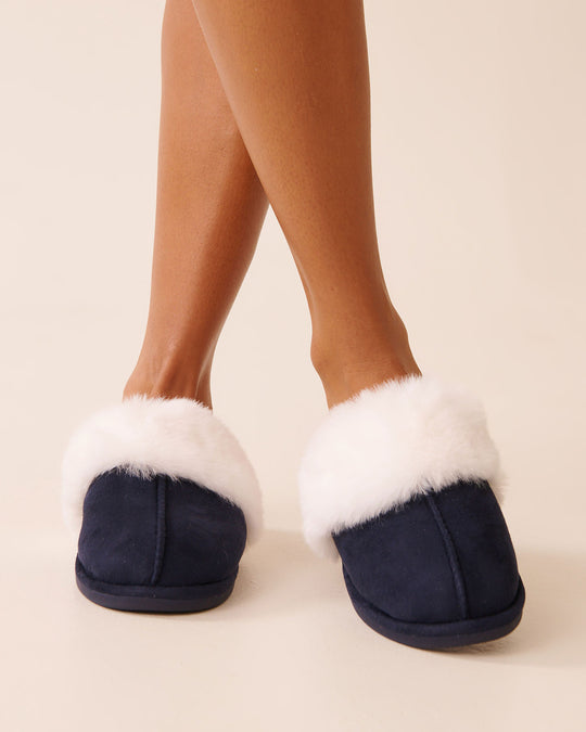 Faux Suede and Faux Fur Slippers