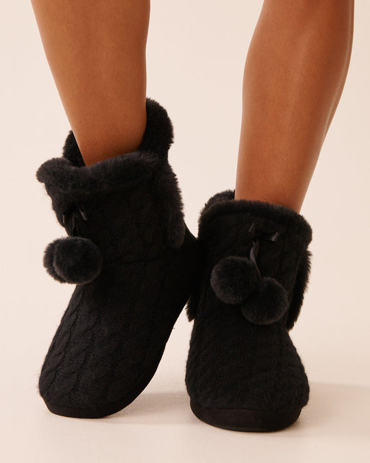 Pompom Knitted Bootie Slippers