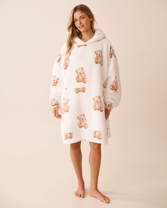 هودي كبير الحجم من الفرو الناعم بطبعة دب تيدي