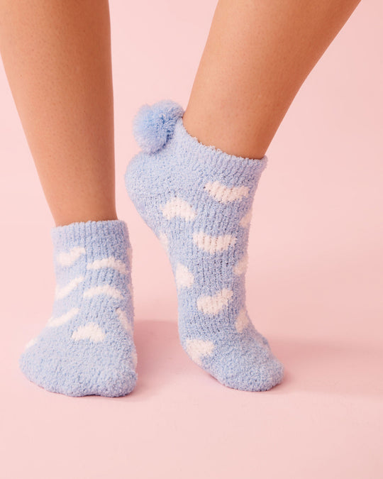 Heart Print Pompom Soft Plush Socks
