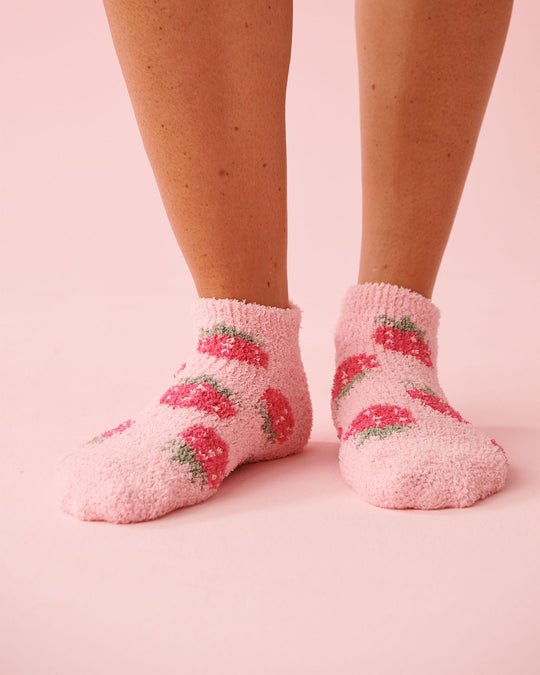 Strawberry Print Pompom Soft Plush Socks