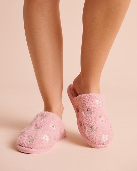 Cat Embroidered Curly Fur Slippers