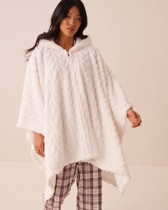 Cable Effect Soft Plush Hooded Cape