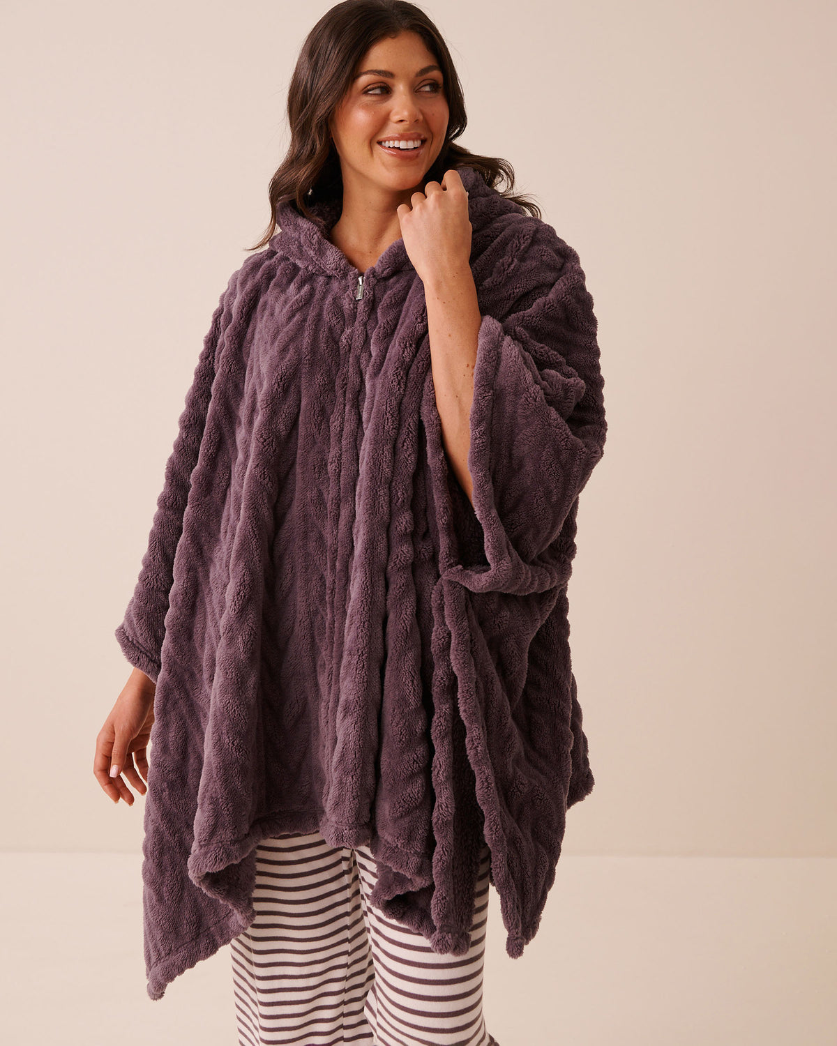Cable Effect Soft Plush Hooded Cape AW26