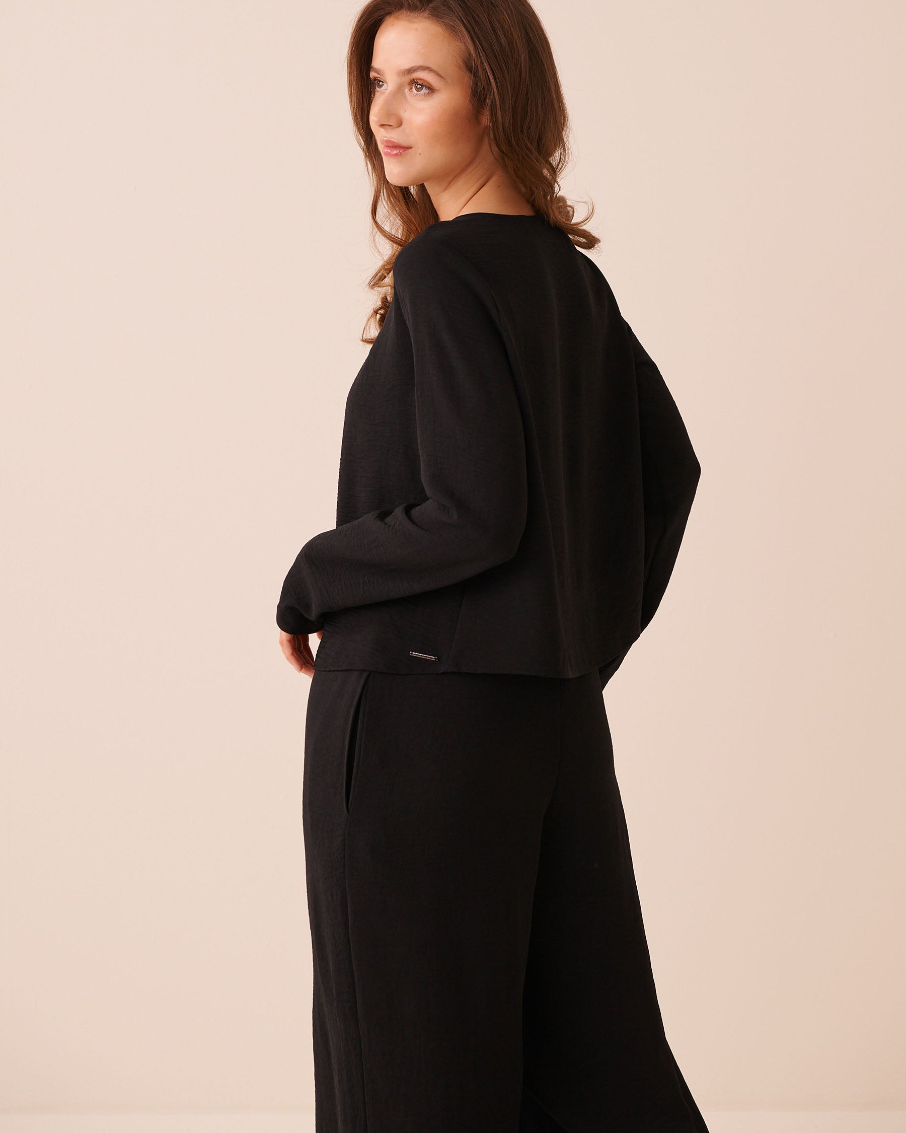 Tie-Front Crinkle Long Sleeve Top SS26